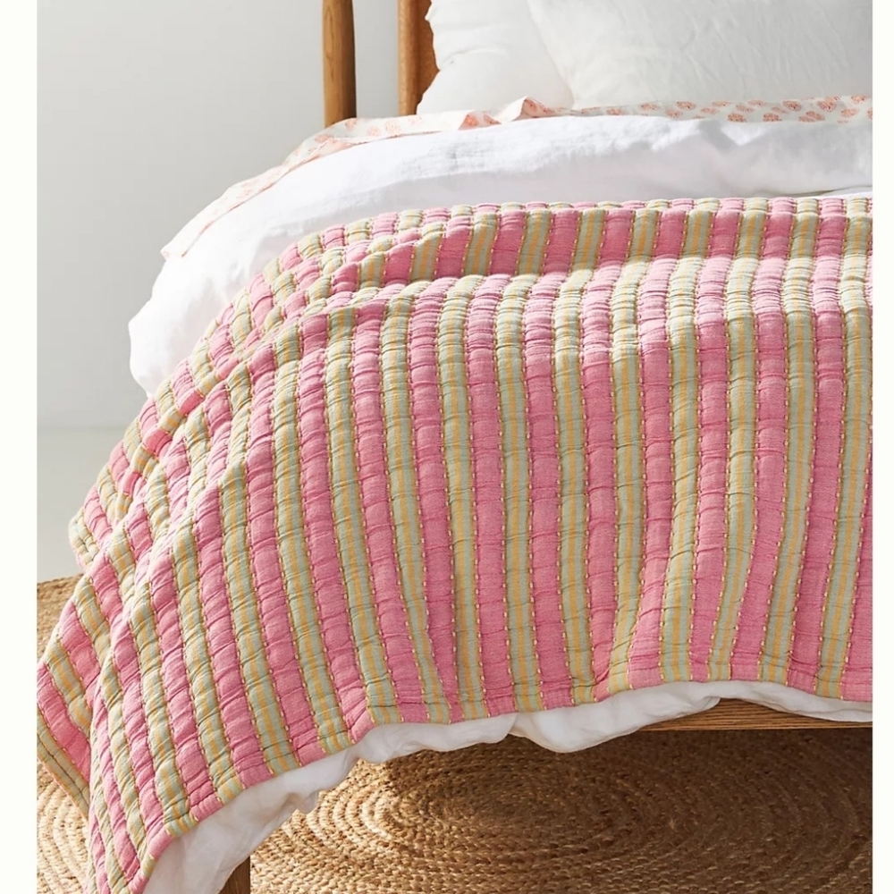 Anthro Woven Hespera Bed Blanket - pink multi-colored
